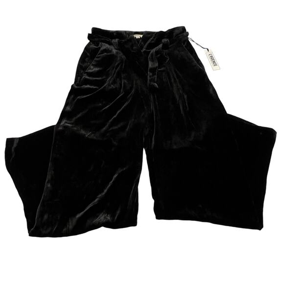 L'AGENCE Bobby Size 2 Velvet Wide Leg Paperbag Pants Black Belted Tie Waist NWT - Picture 11 of 12
